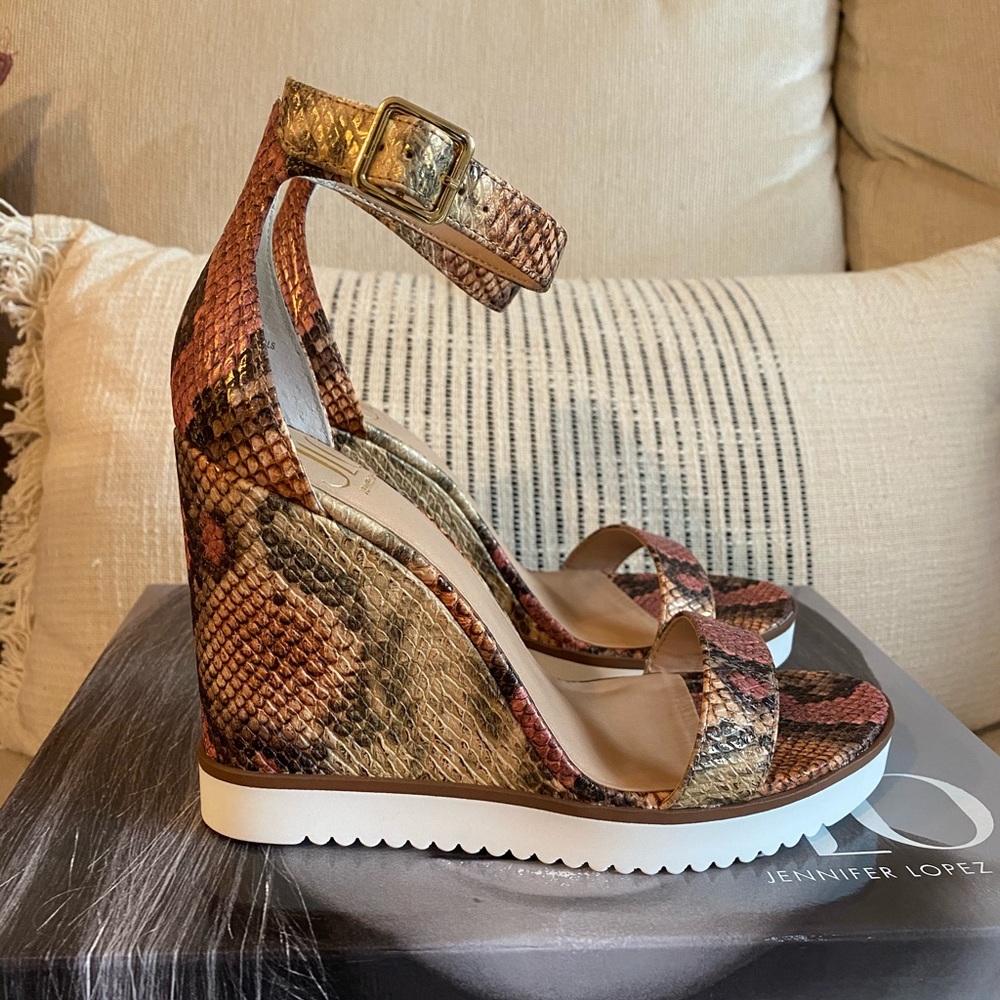 JLo snake skin wedge sandal